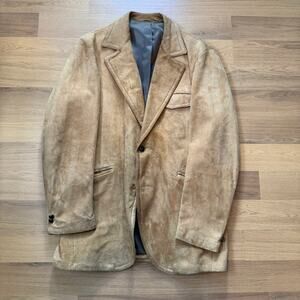 Men's Vintage 70's Kurland Tan Suede Leather Western Blazer Ranch Jacket Sz 42L